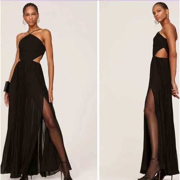 AMUR pleated black cutout dress